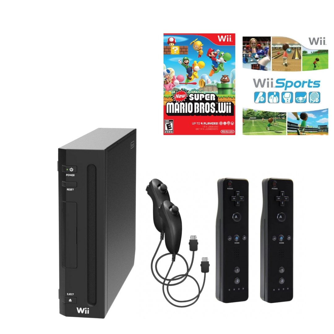Nintendo Wii Console Bundle Black - Wii Sports and New Super Mario Bros from 2pgaming