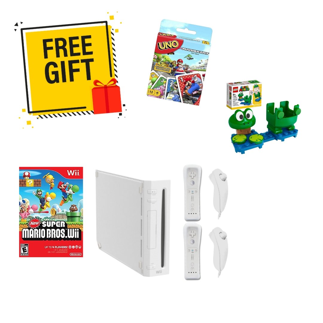 Nintendo Wii Console Bundle White - New Super Mario Bros - 2 Motion Plus Controllers from 2pgaming