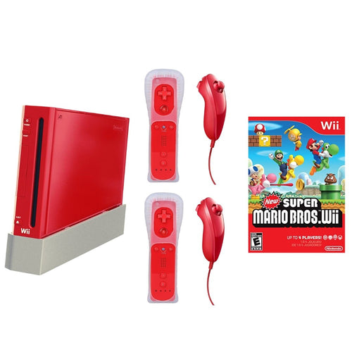 Nintendo Wii Red 50th Anniversary Console + New Super Mario Bros 2 Controllers from 2pgaming