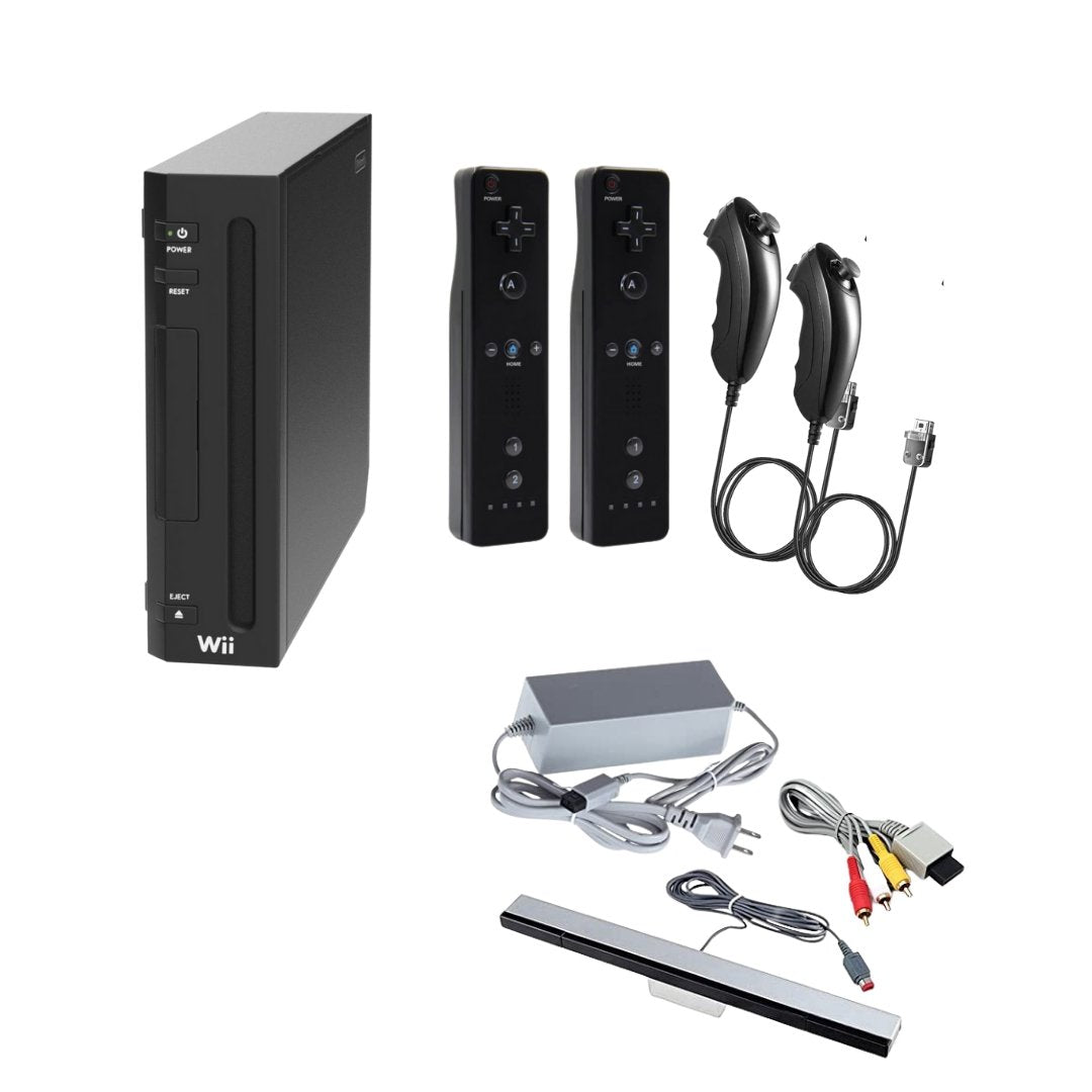 Nintendo Wii Video Game Console Bundle Black, 2 New Controllers from 2pgaming