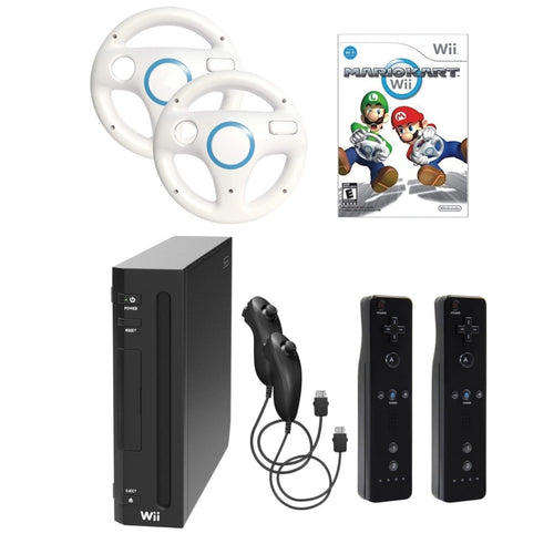 Nintendo Wii Video Game Console Bundle Black - Mario Kart, 2 New Controllers from 2pgaming