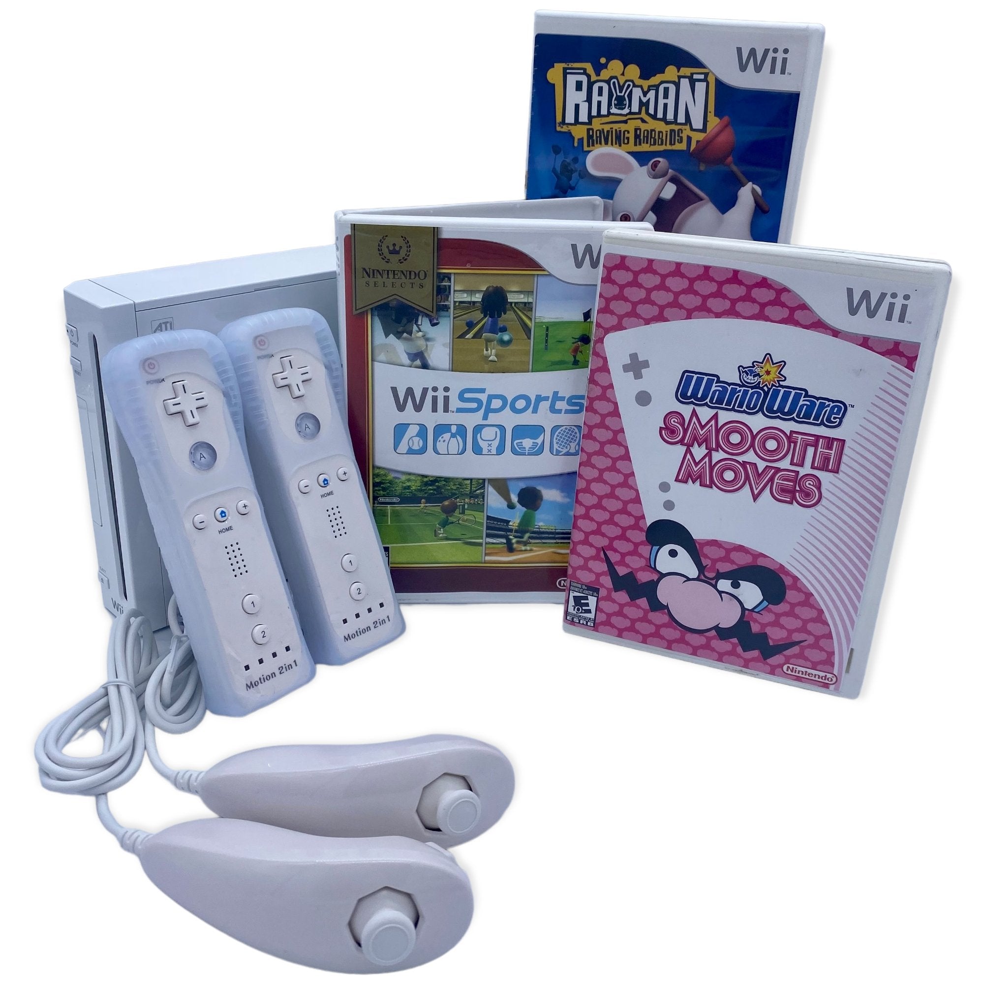 Nintendo Wii Video Game Console Bundle, Wii Sports, Warioware Smooth Moves from 2pgaming