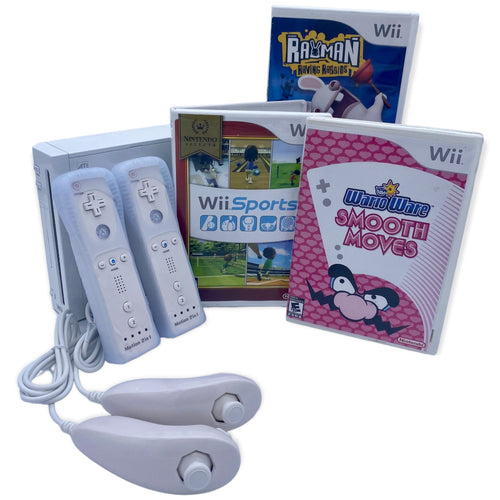 Nintendo Wii Video Game Console Bundle, Wii Sports, Warioware Smooth Moves from 2pgaming