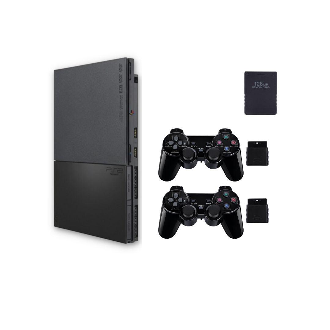 SONY PlayStation 2 PS2 Slim Console Black - 2 New Wireless Controllers - 128MB GB from 2pgaming