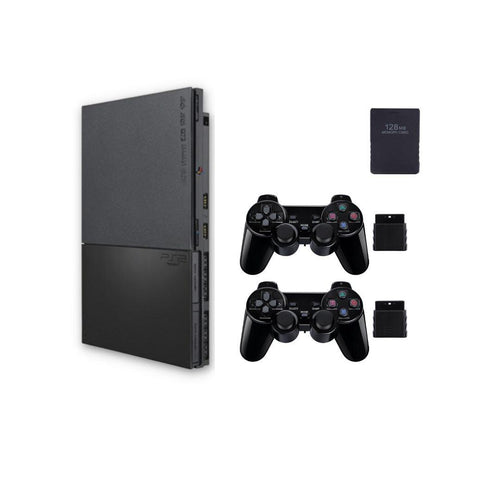 SONY PlayStation 2 PS2 Slim Console Black - 2 New Wireless Controllers - 128MB GB from 2pgaming