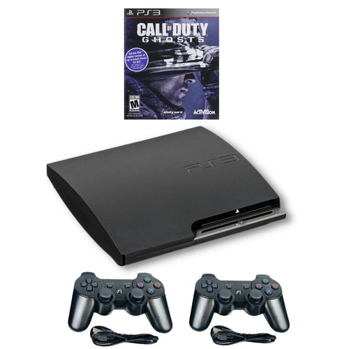 SONY PlayStation 3 PS3 Slim Console Black - New Call Of Duty Ghosts - 2 Wireless Controllers from 2pgaming