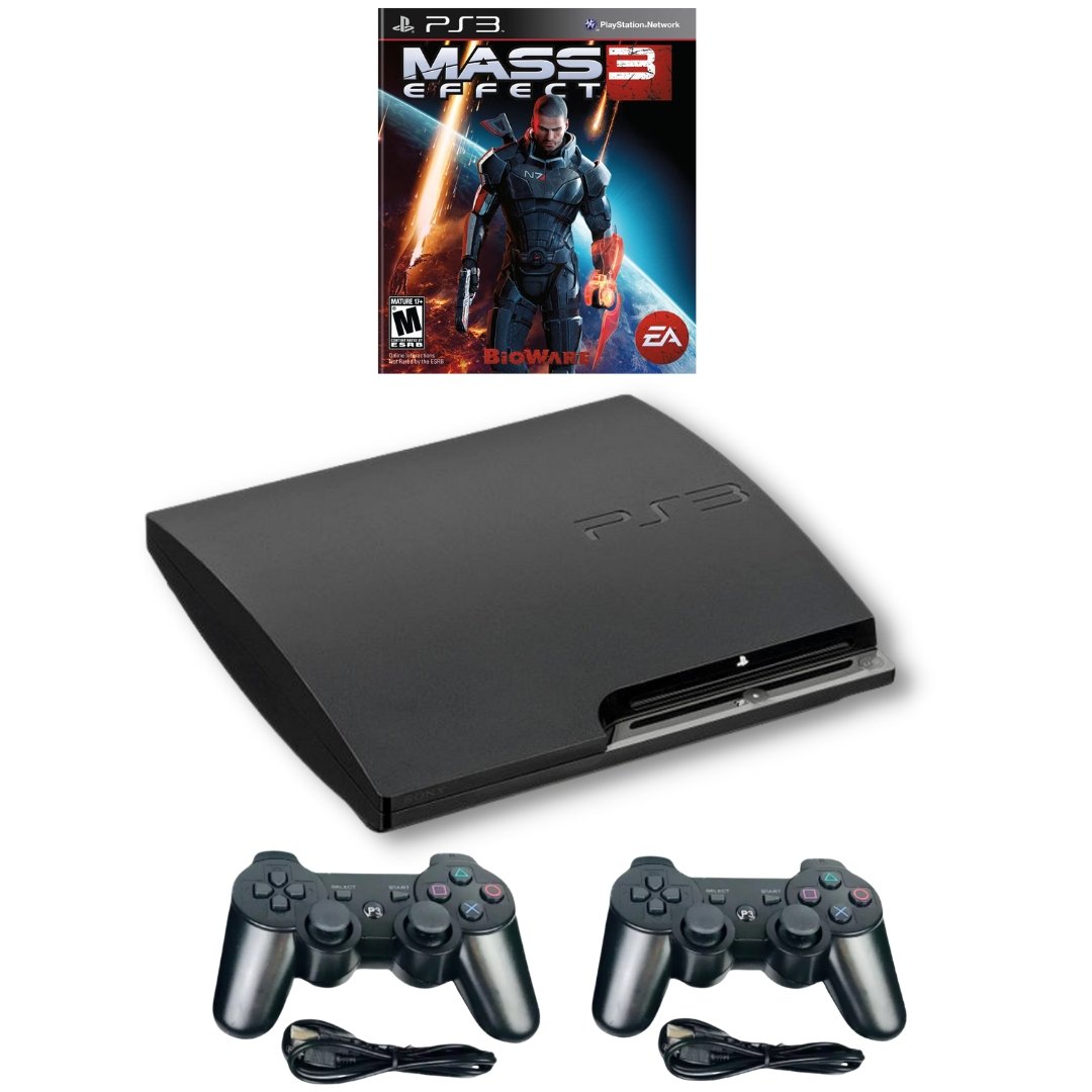 SONY PlayStation 3 PS3 Slim Console Black - New Mass Effect 3 - 2 Wireless Controllers from 2pgaming