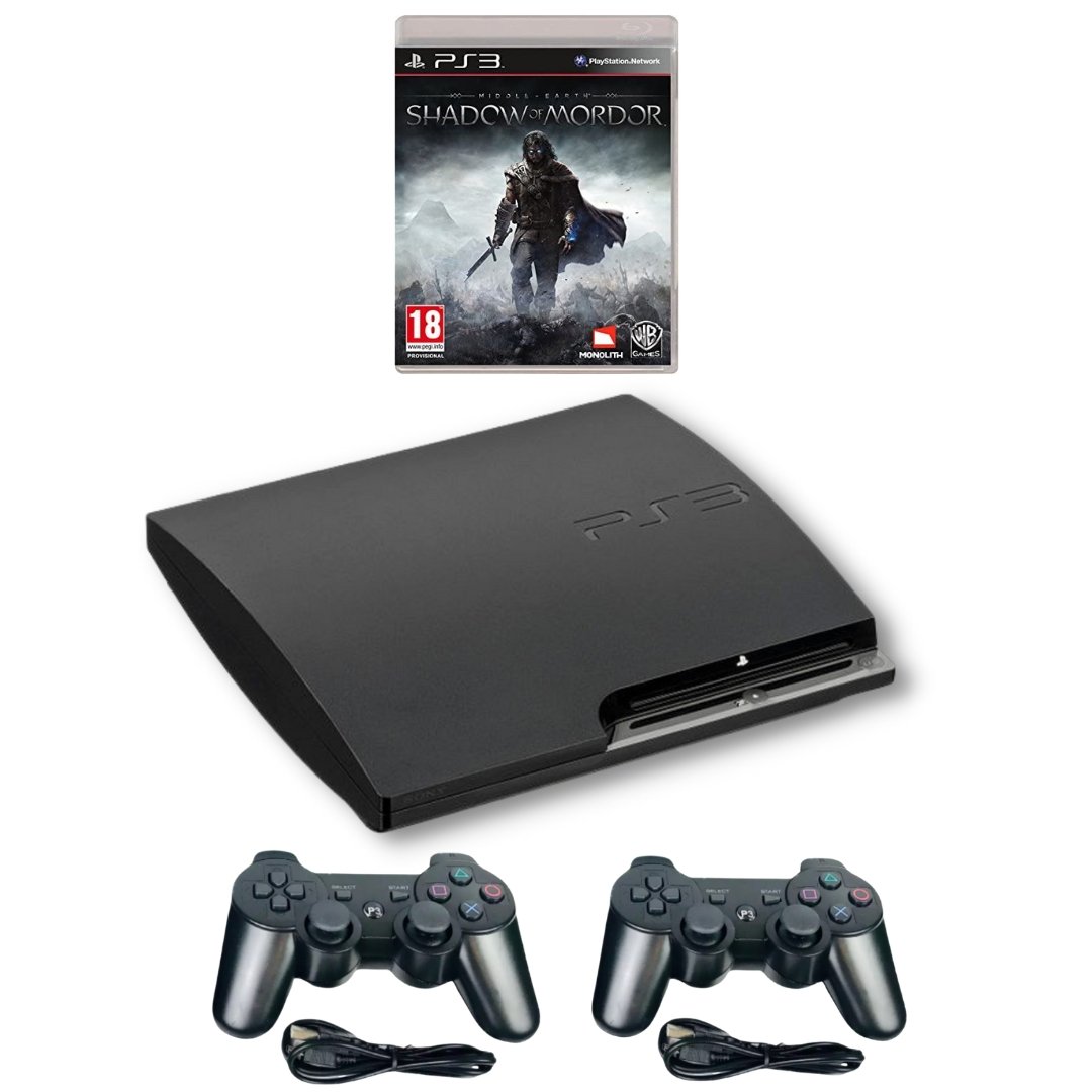 SONY PlayStation 3 PS3 Slim Console Black - New Shadow Of Mordor - 2 Wireless Controllers from 2pgaming