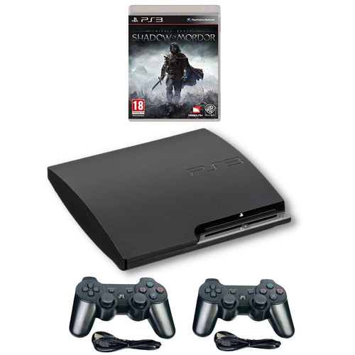 SONY PlayStation 3 PS3 Slim Console Black - New Shadow Of Mordor - 2 Wireless Controllers from 2pgaming