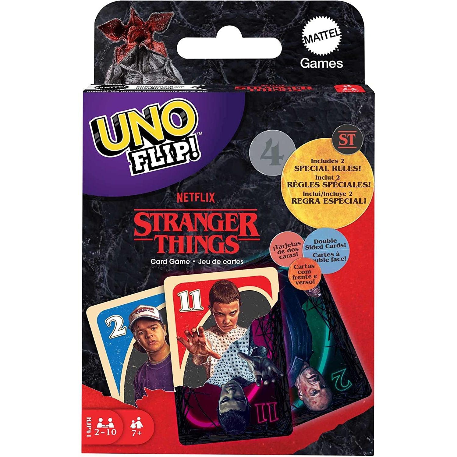 UNO FLIP! Stranger Things Card Game with Double-Sided Deck, Collectible Gift for Kid, Family & Adult Game Nights, 2 to 10 Players Ages 7 Years Old & Up - 2pgaming